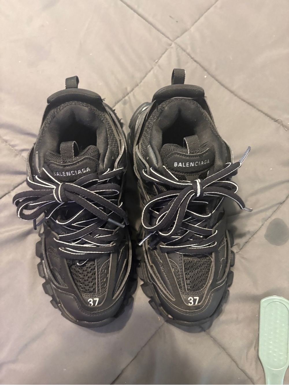 Balenciaga Black Layered Track Sneakers with White Trim - Picture 2 of 4